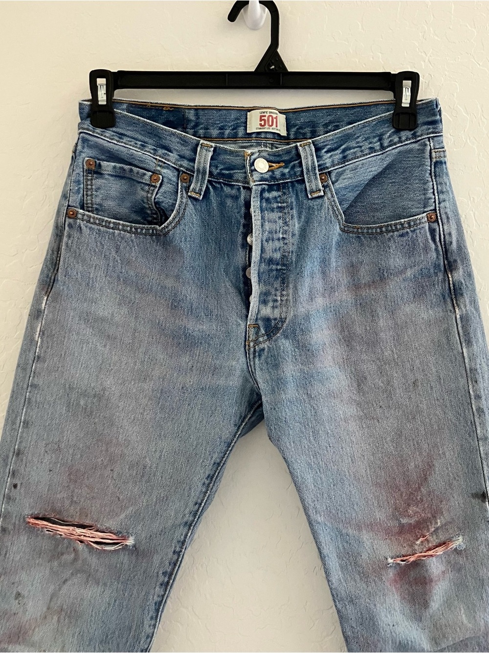 💙 Levi’s 501 Men’s Original Button Fly Jeans W31 L30 Y2K Distressed Paint - Picture 7 of 17